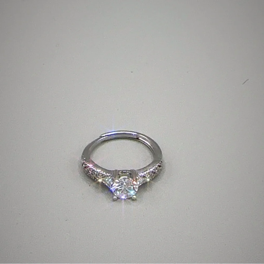 Silver Wedding Ring Diamond Simulant Adjustable New - Picture 14 of 15